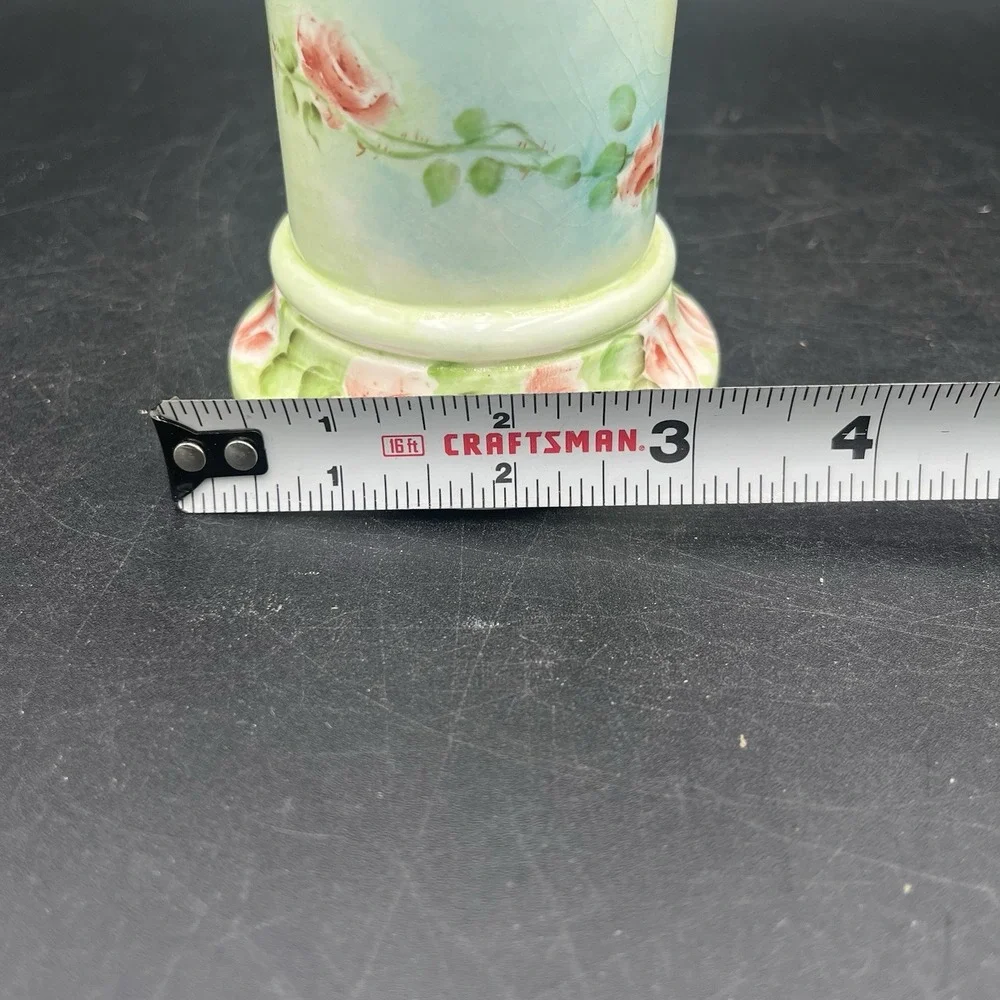 Antique Rare Floral Cylindrical Vas With Delicate Lattice Basket Weave Maker Unk